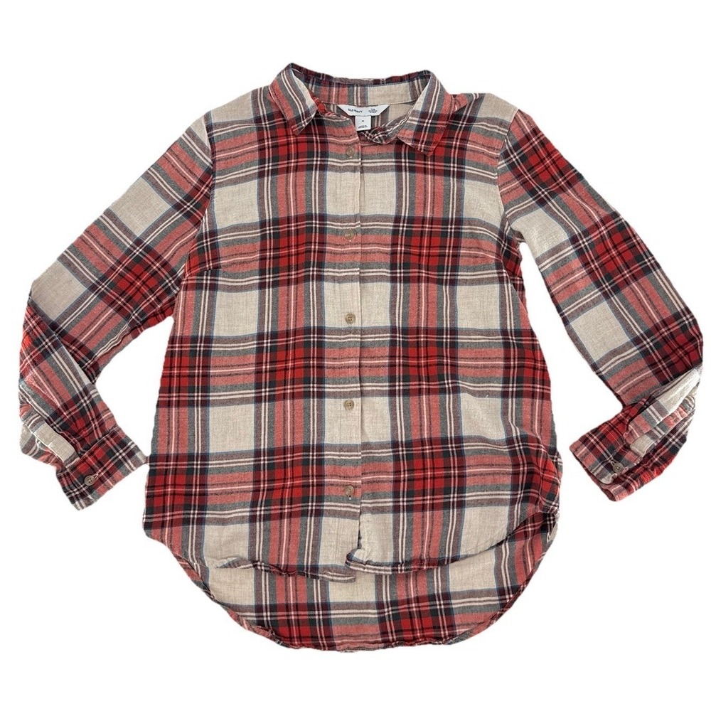 Old Navy Women's Flannel Classic Shirt Plaid Cotton Pockets Size M Preppy Winter